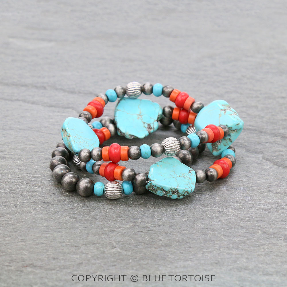 Western Stone And Bead Stackable Bracelet Bluetortoisewholesale