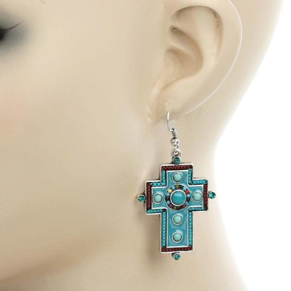 Cross Fish Hook Earrings - Image 2