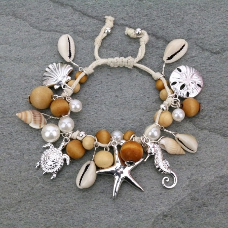 Pearl Bead Knotted Sea Life Charm Bracelet