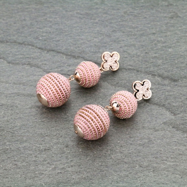 Thread Ball Druzy Clover Post Earrings