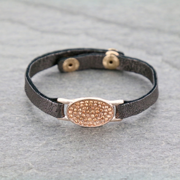 Fashion Rhinestone Button Leather Bracelet