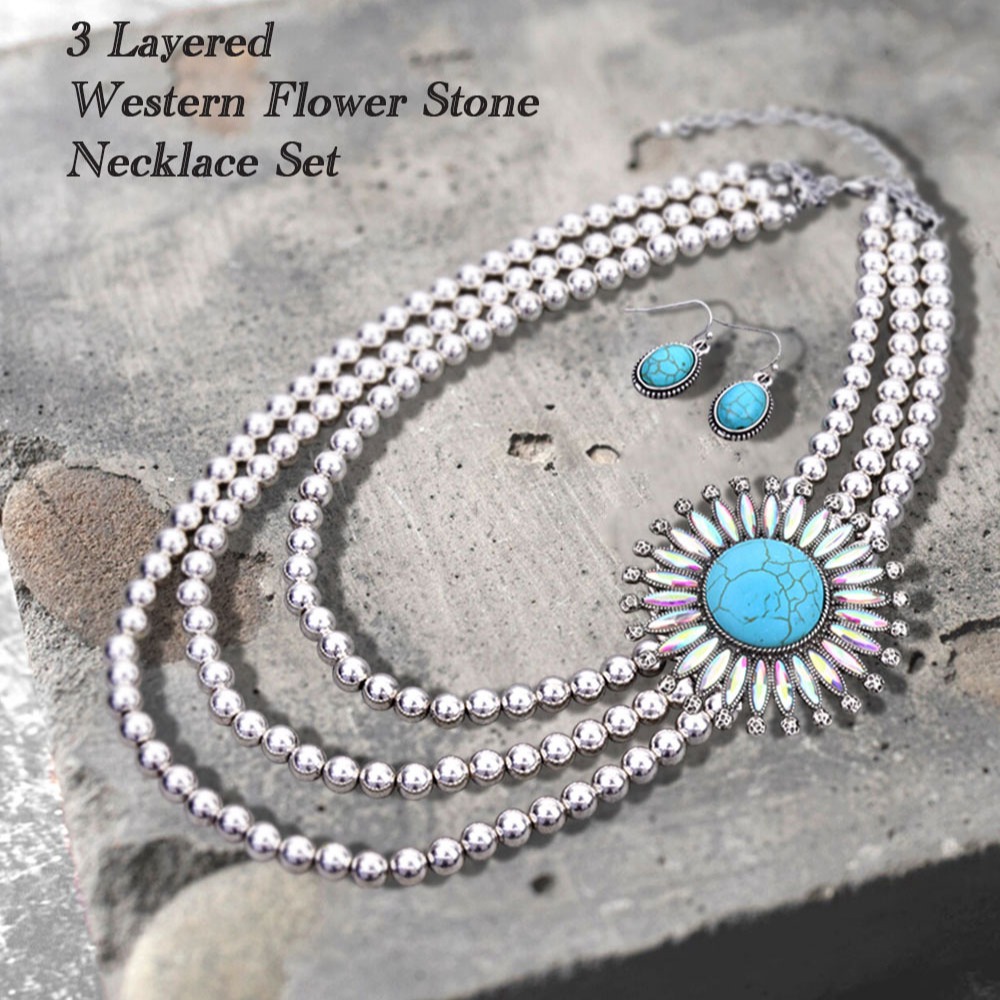 NEW ARRIVALS~
3 Layered Western Flower Stone Necklace Set
#westernjewelry #westernstyles #westernaacessories #3layered #flowerstone #necklace #earrings #set #newarrivals #sellingfast #uswholesaler