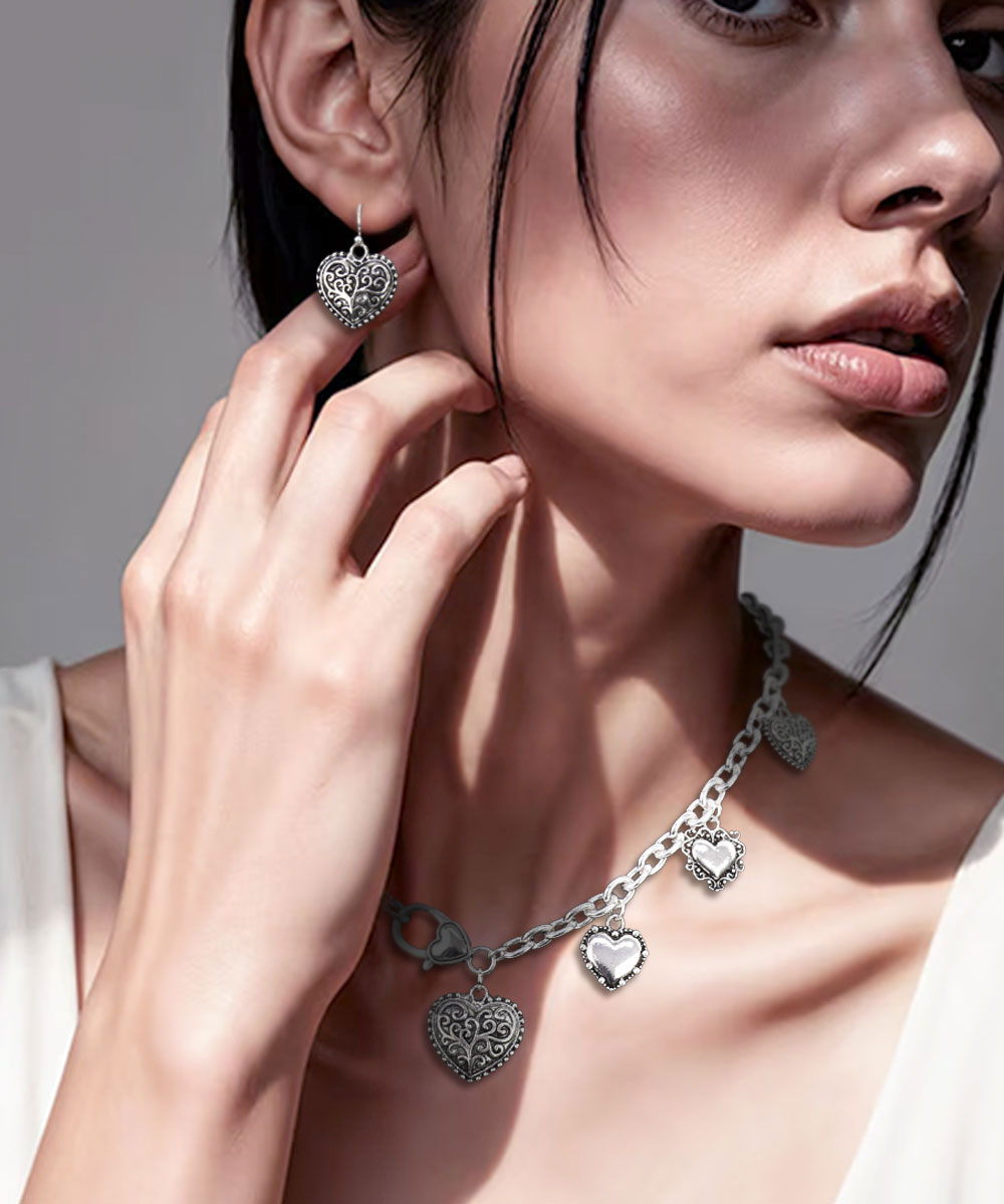 Tailored Heart Multi Charm Statement Necklace Set
#westernjewelry #westernsaccessories #westernstyles #tailored #heart #multicharm #statement #necklace #earrings #set #uswholesaler #newarrivals❤️