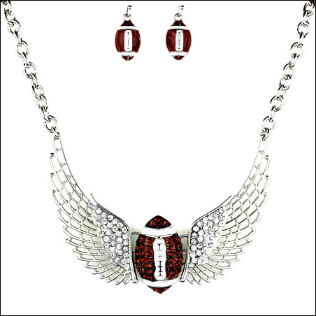 Sports Theme Foot Ball w/Wings Pendant Necklace Set-SRN-055