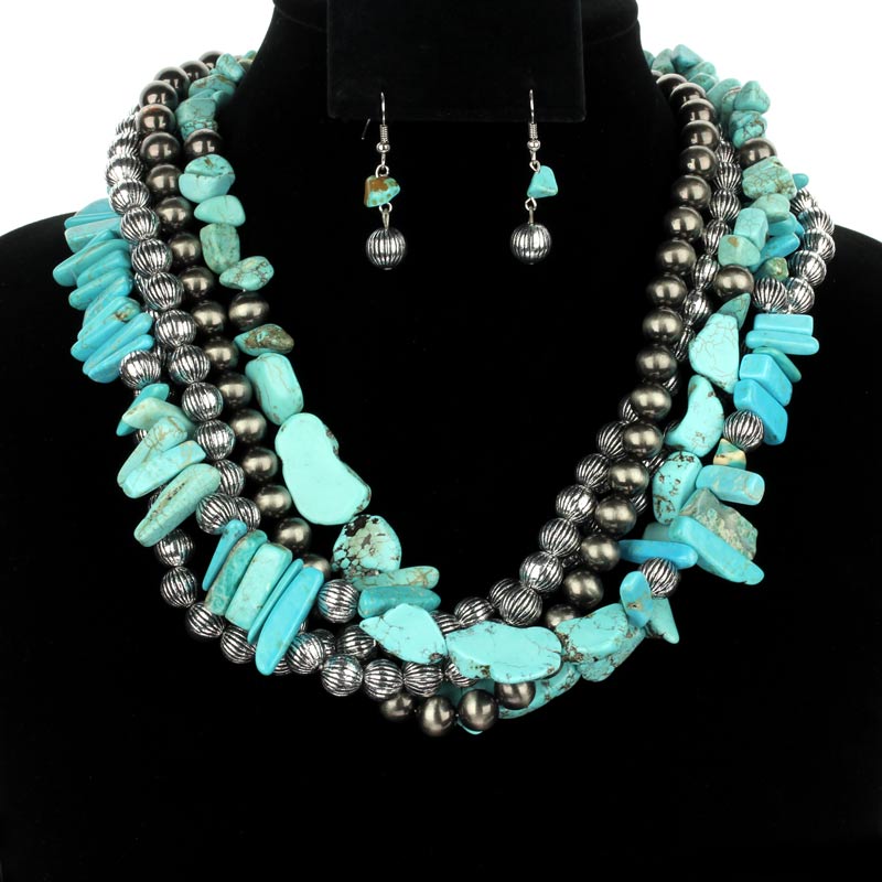 Natural Turquoise Navajo Pearl Necklace Set CN2938/TQSB 1 Bluetortoisewholesale