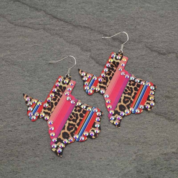 Texas Map Fish Hook Earrings-ER0580/PK/LEO