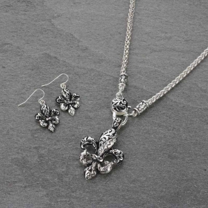 Fleur De Lis Designer Texture Necklace Set-OS04442/AS