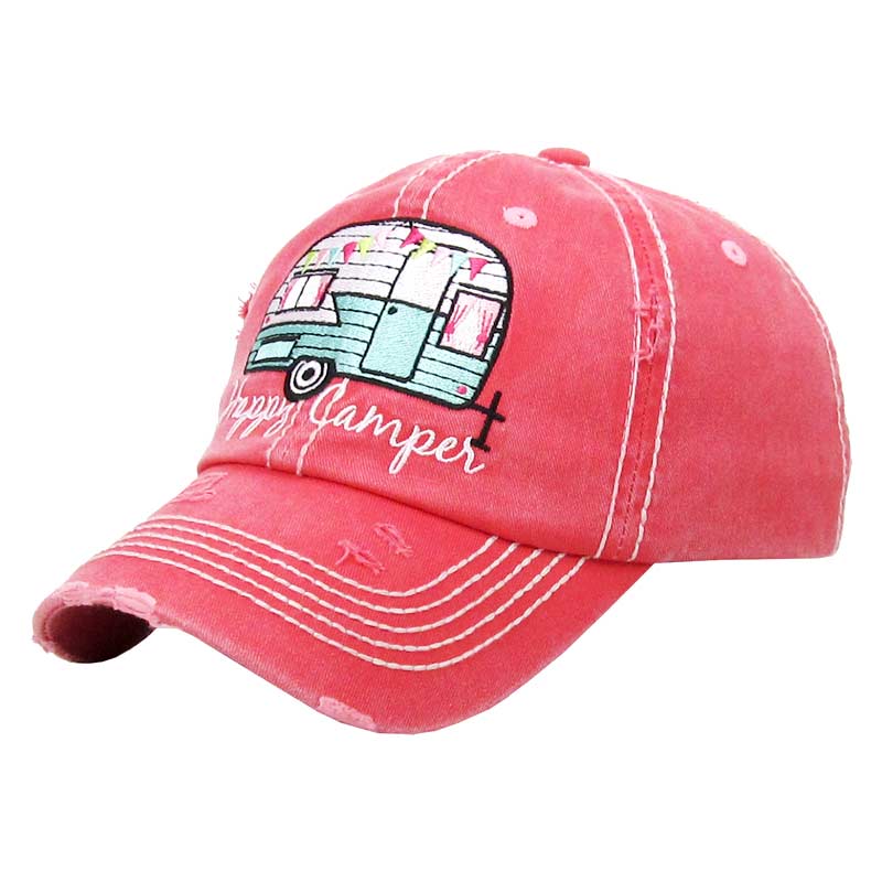 "HAPPY CAMPER" Washed Cotton Vintage Ball Cap