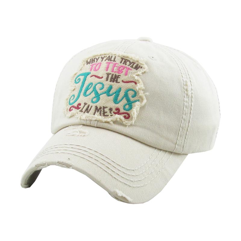 "Why Y'all Trying' To Test The Jesus In Me" Washed Vintage Ball Cap - Image 3
