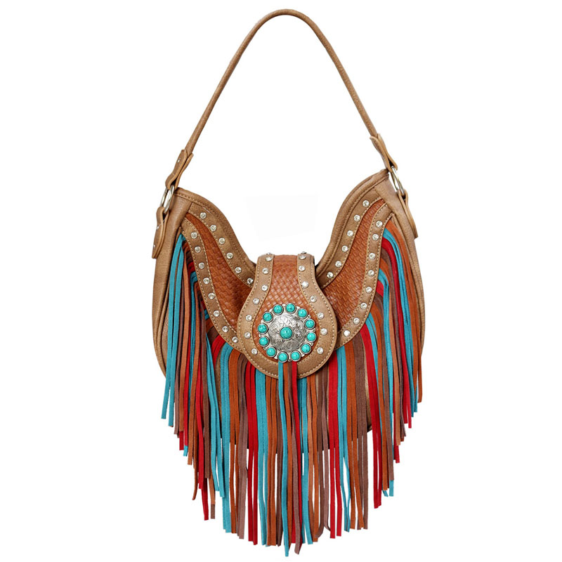 Western Design Turquoise Accent Fringe Bag