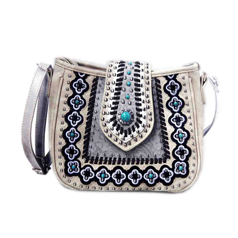 Western Turquoise Accent with Faux Leather Crossbody Bag ...