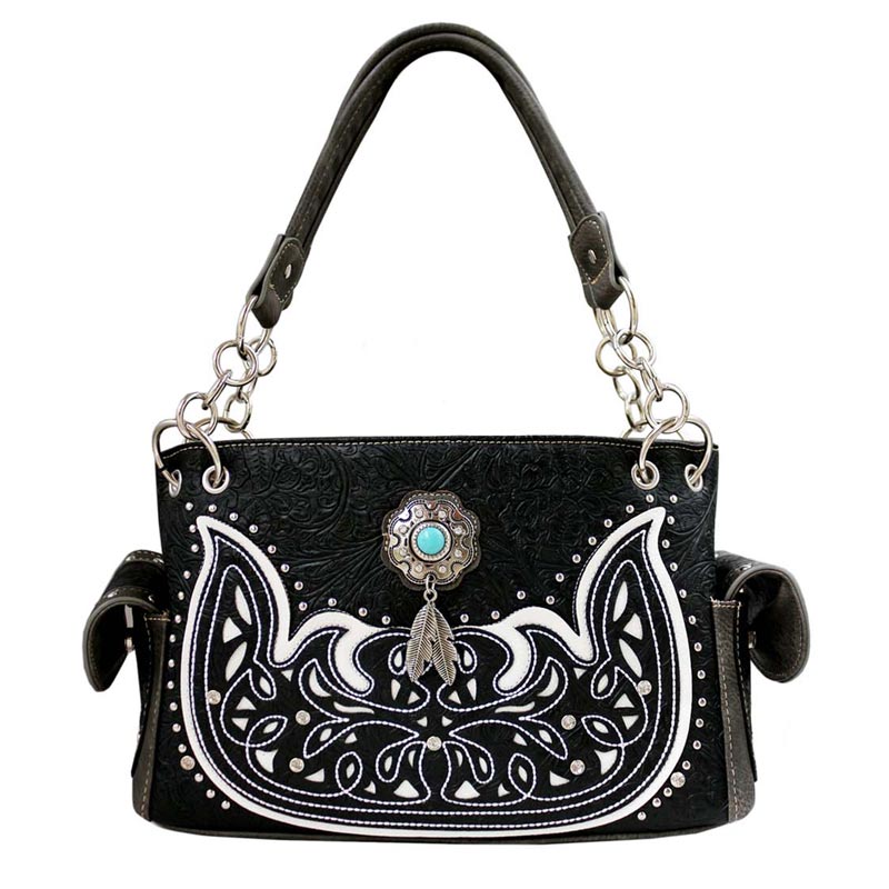 Western Tooled Faux Leather with Turquoise Accent Handbag