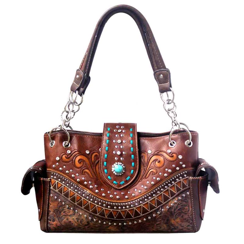 Western Turquoise Accent Concho Handbag