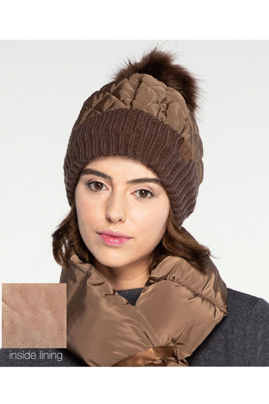 C.C Women's Quilted Puffer Beanie/Detachable Pom - Image 4