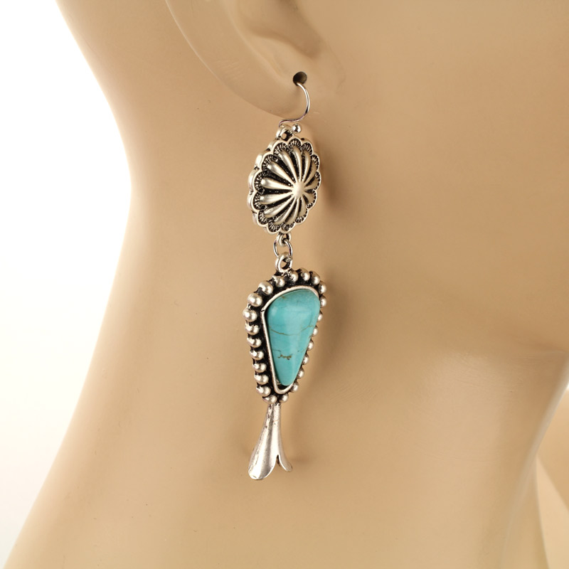 Squash Blossom Natural Stone Earrings - Image 2