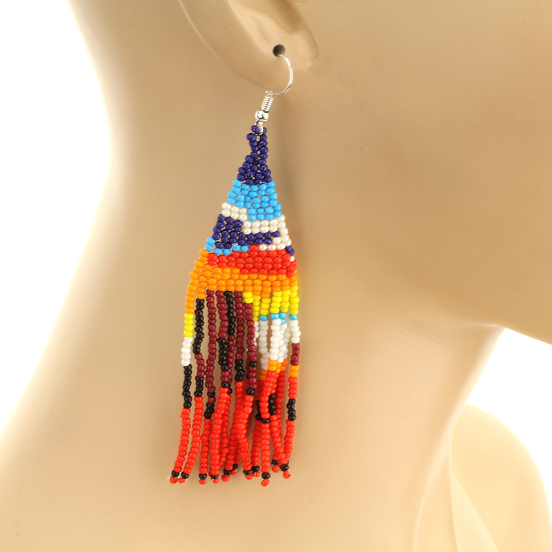 Seed Bead Tassel Fish Hook Earrings Bluetortoisewholesale