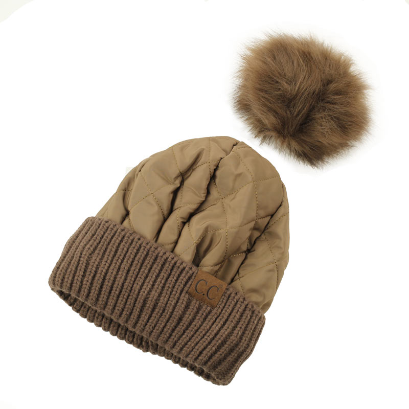 C.C Women's Quilted Puffer Beanie/Detachable Pom - Image 2