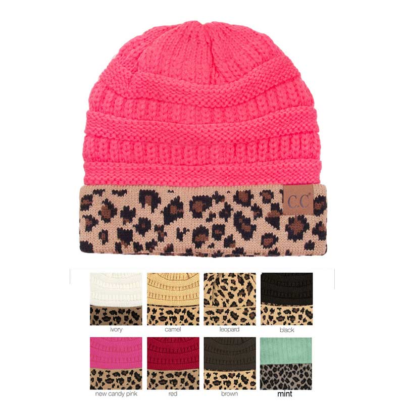 C.C Knitted Beanie with Leopard Cuff - Image 2