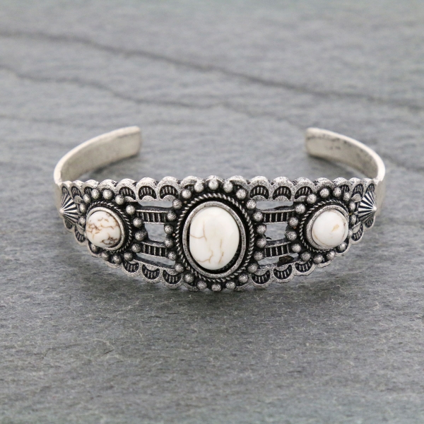 Natural White Stone "C" Cuff Bracelet-711067