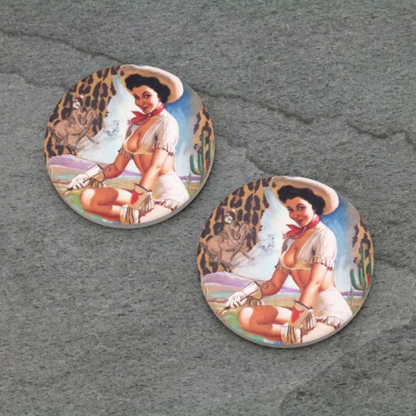 Leopard Cowgirl Absorbent Ceramic Car Coasters-ST0099/CLY