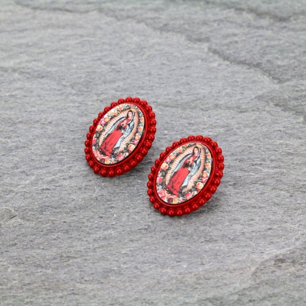 Mother of Guadalupe Post Earrings-ER0901/RED