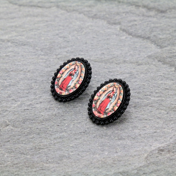 Mother of Guadalupe Post Earrings-ER0901/BLK