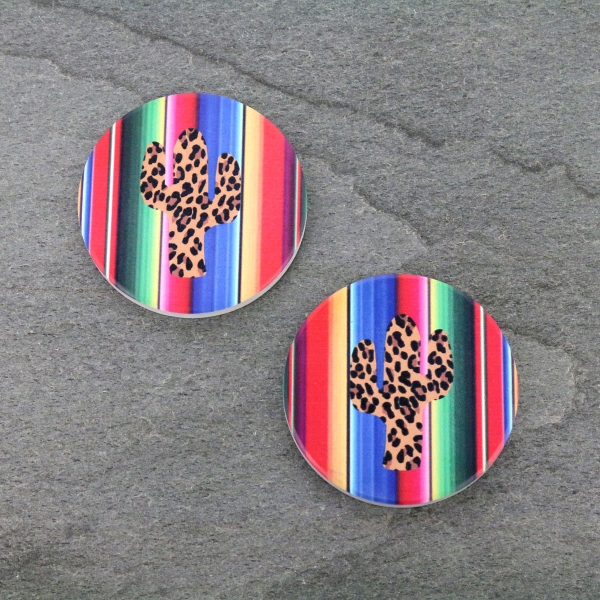 Cactus Leopard Serape Absorbent Ceramic Car Coasters-ST0048/CLY