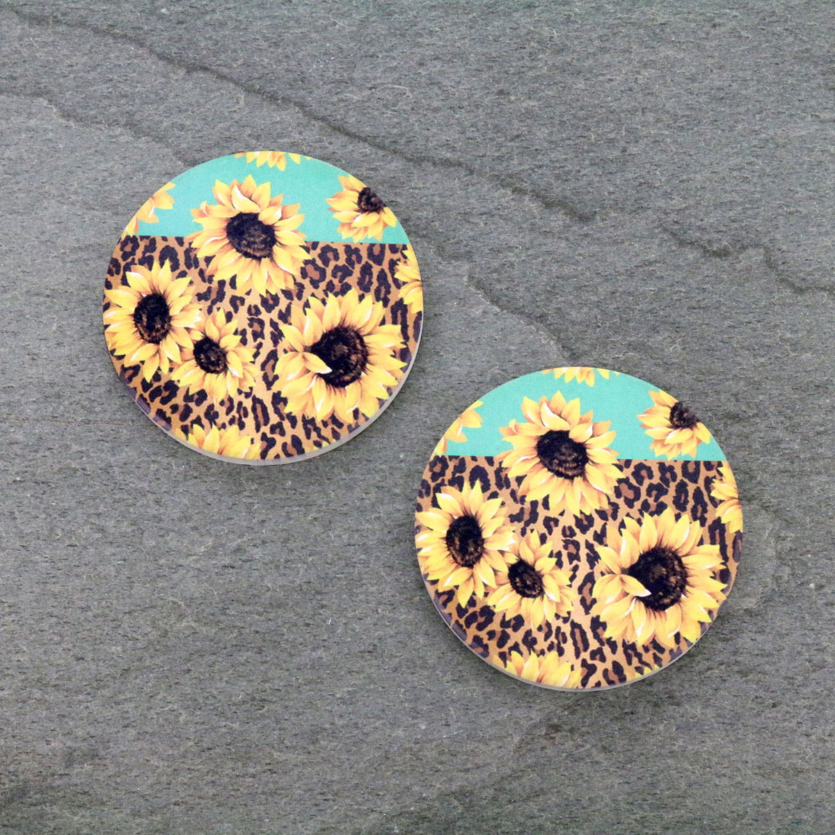 Leopard Mint Sunflower Absorbent Ceramic Car Coasters-ST0082/CLY