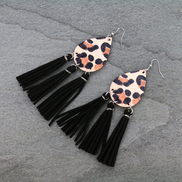 Leopard Design Teardrop Tassel Fish Hook Earrings-SE1311/MUL8