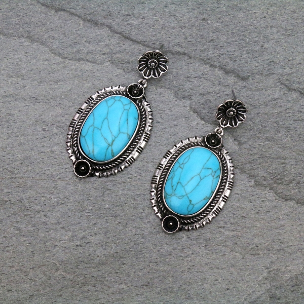 Western Stone Design Texture Post Earrings-SE1367/SBTQ