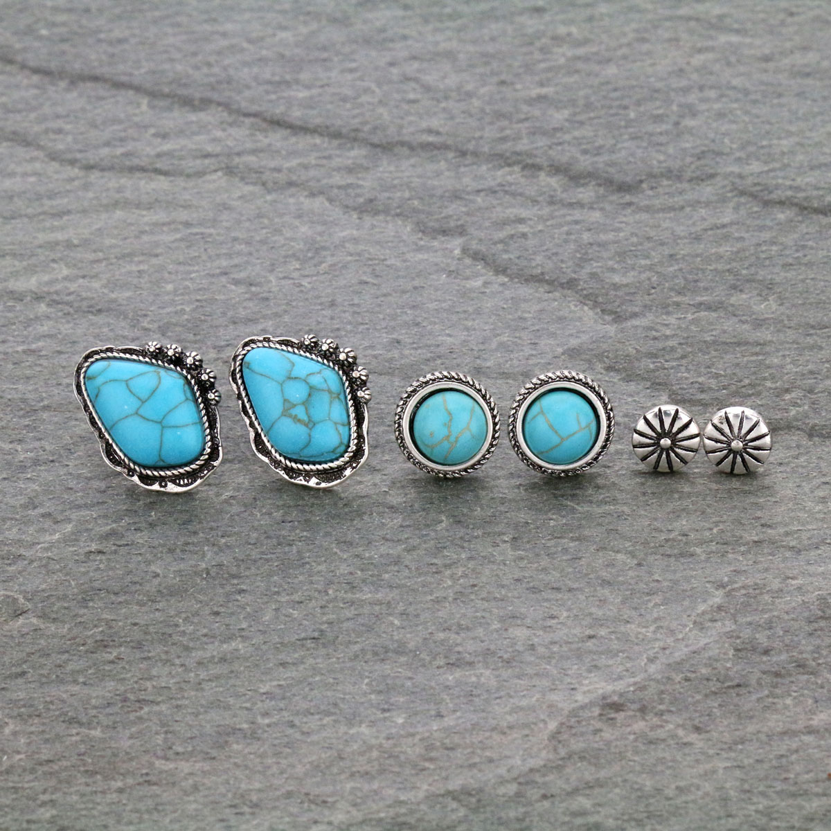 3 Pair Western Turquoise Post Earrings Set-SE1115/SBTQ