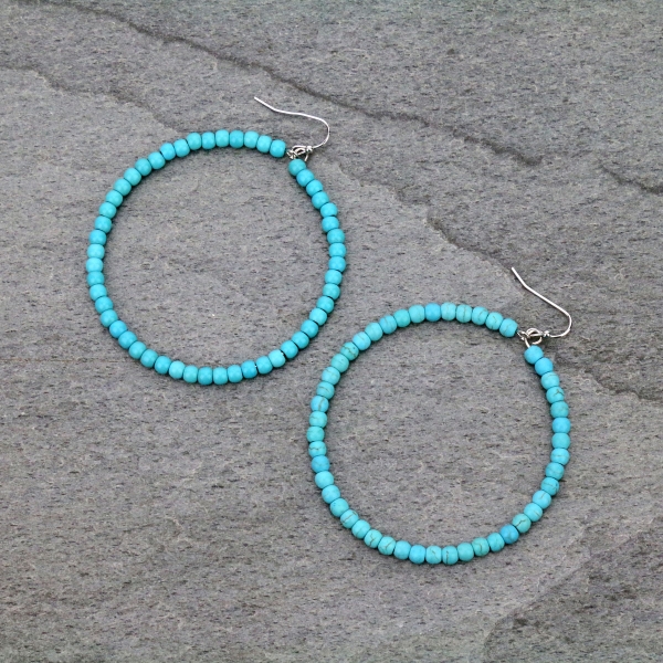 65mm Turquoise Bead Hoop Earrings-721540
