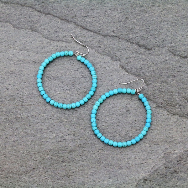 45mm Turquoise Bead Hoop Earrings-721539
