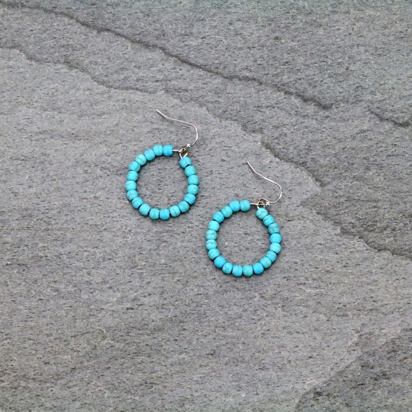 25mm Turquoise Bead Hoop Earrings-721538