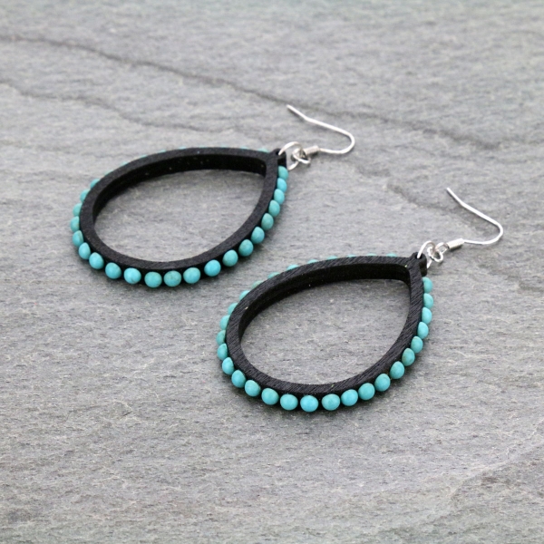 Wood Teardrop Dangle Earrings-ER1138/BLK/TQ