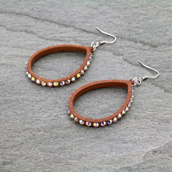 Wood Teardrop Dangle Earrings-ER1139/BRN