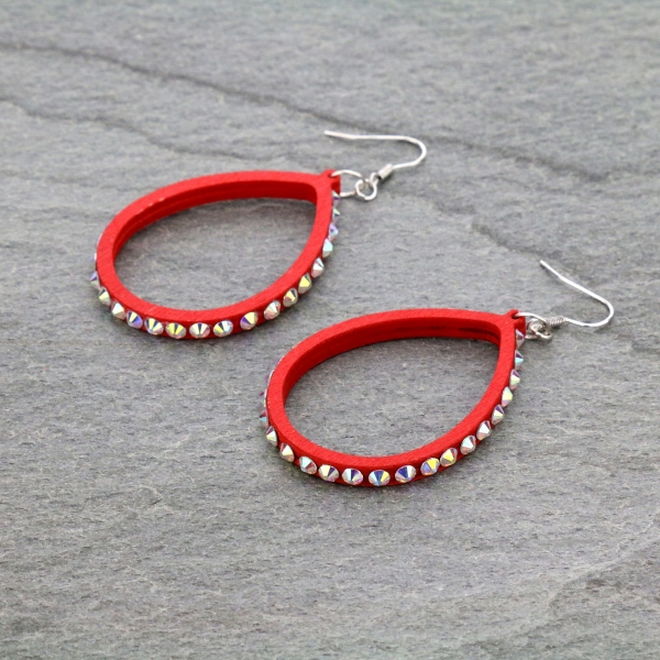 Wood Teardrop Dangle Earrings-ER1139/RED