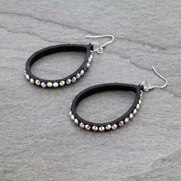 Wood Teardrop Dangle Earrings-ER1139/BLK