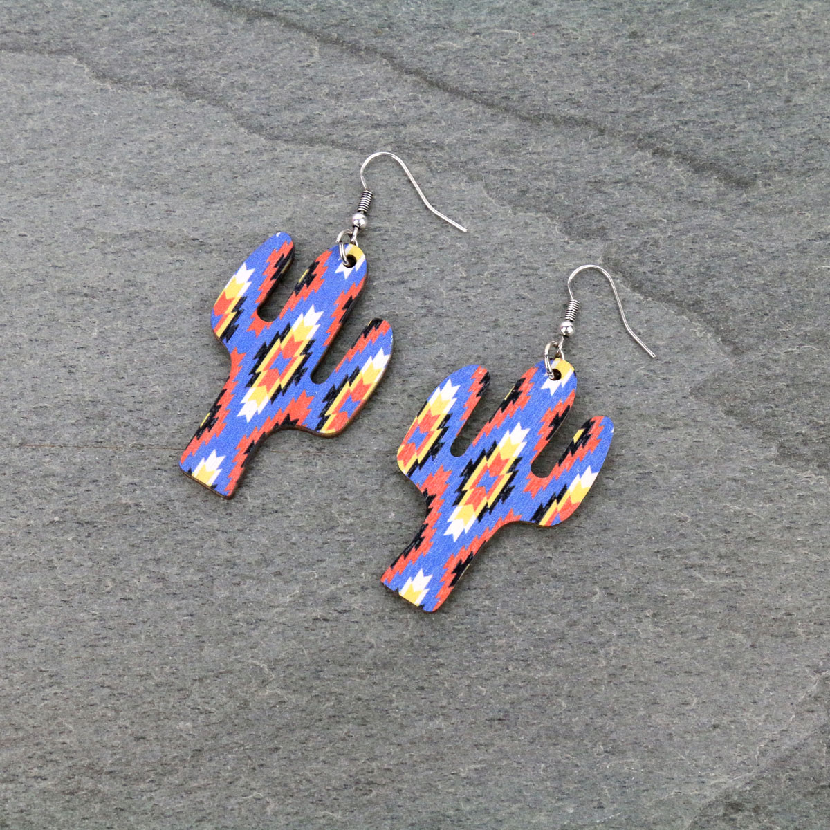 Navajo Design Cactus Wood Fish Hook Earrings-SE1232/MUL12