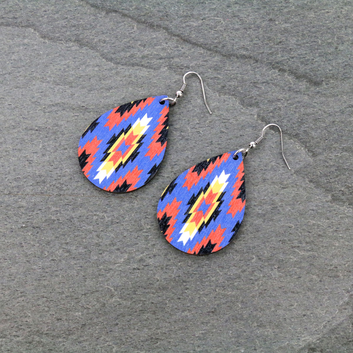 Navajo Design Teardrop Wood Fish Hook Earrings-SE1235/MUL14