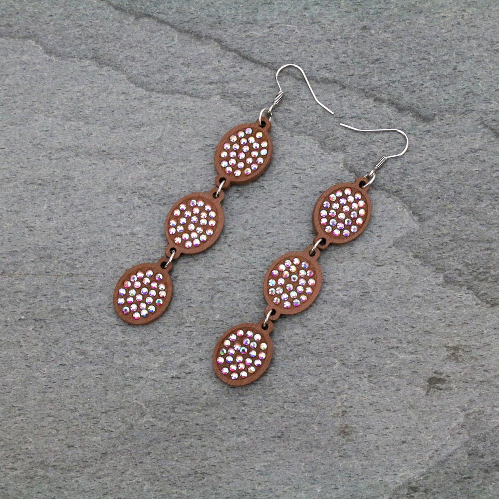 Wood Drop with Stone Dangle Earrings-ER1106/BRN