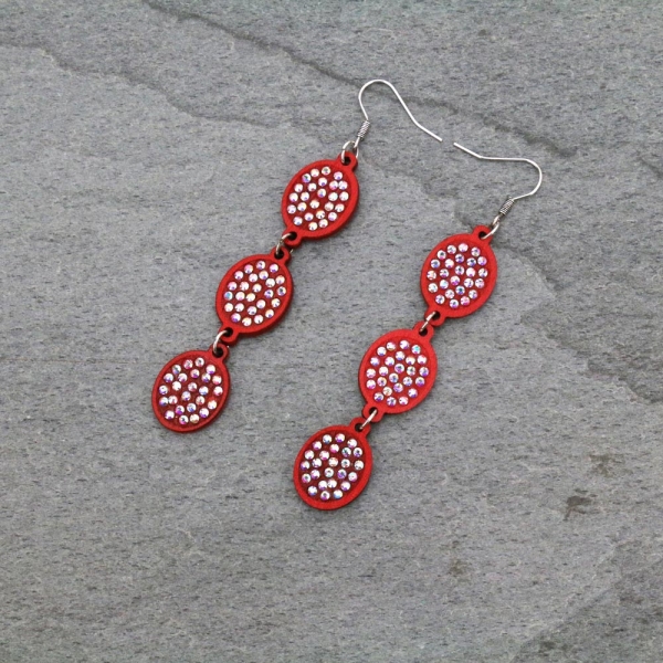 Wood Drop with Stone Dangle Earrings-ER1106/RED