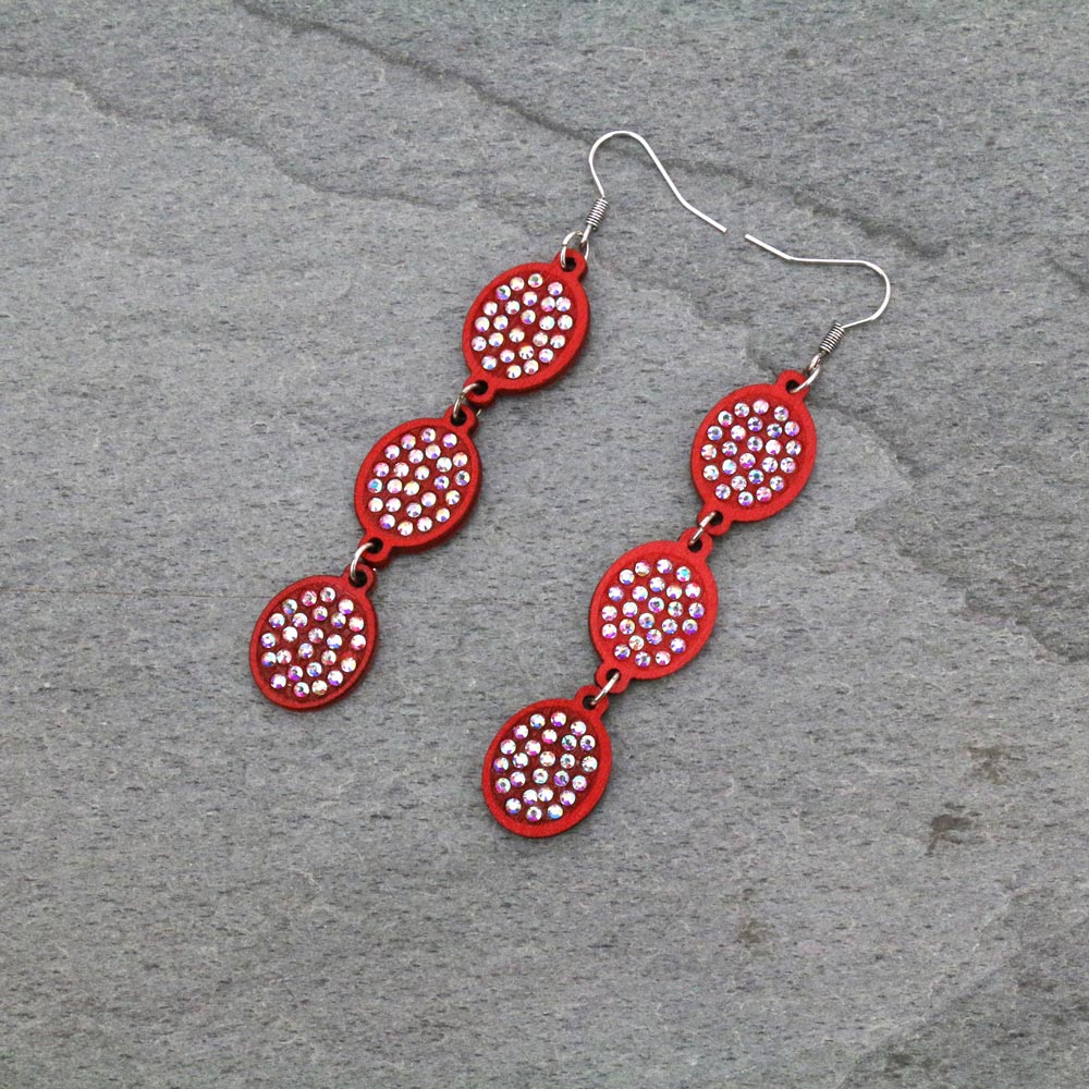 Wood Drop with Stone Dangle Earrings-ER1106/RED