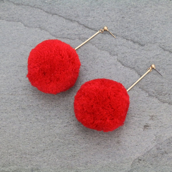 Wool Yarn Stud Earrings-TE-0160/RED