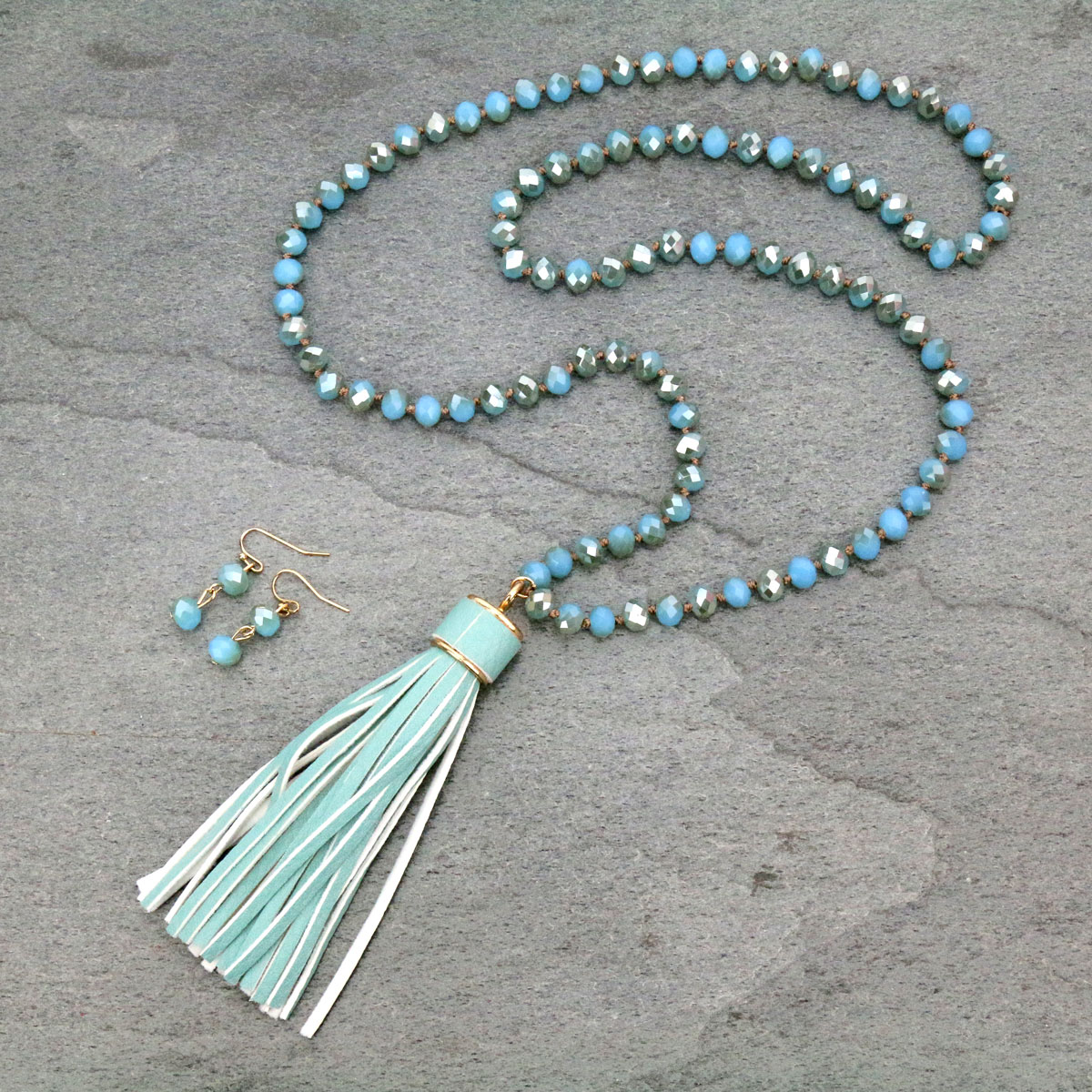 Glass Bead With Tassel Necklace Set-SS1150/TQS