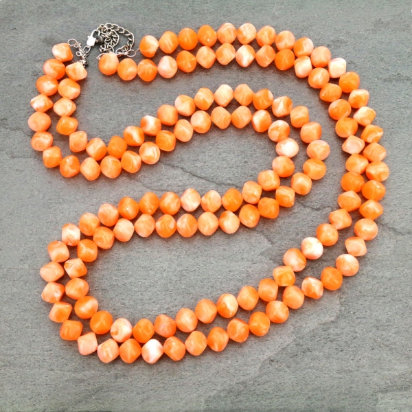 40" Ex-Long, Square Orange Bead Necklace-733550