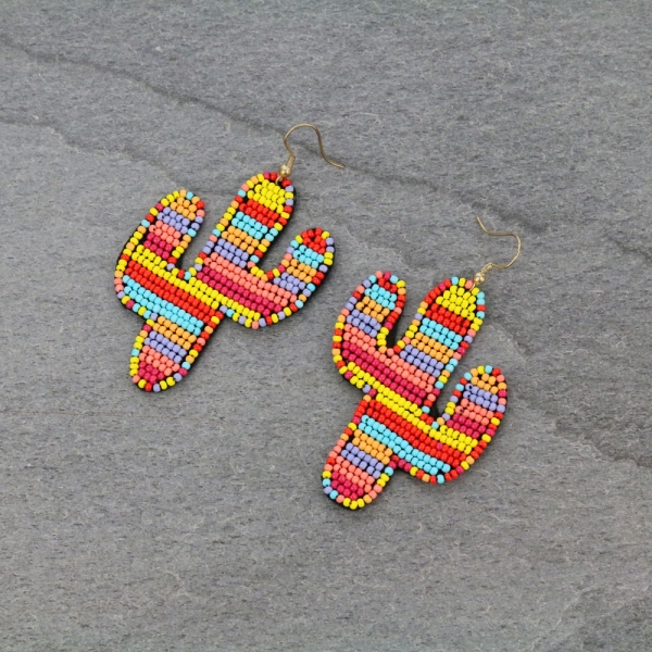 Cactus Seed Bead Fish Hook Earrings-SKE-0198/P/MUL