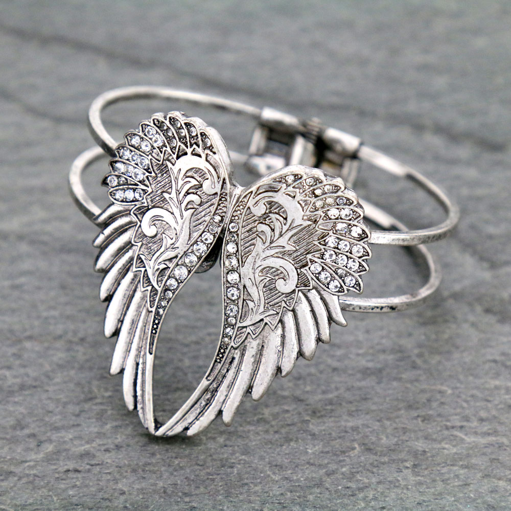 Luca + Danni Regular Angel Wing Heart Silver Tone Bangle Bracelet by Luca  and Danni|Free Shipping, Low Prices