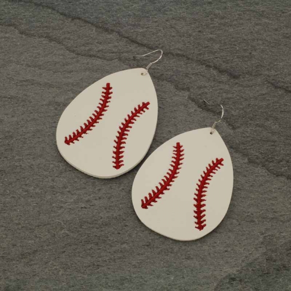 Baseball Leather Fish Hook Earrings