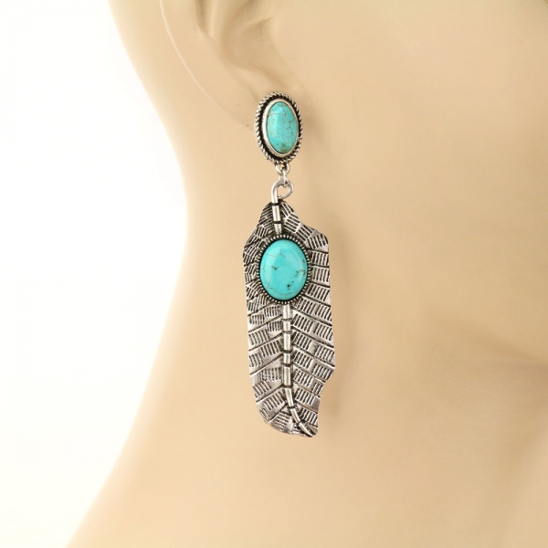 Boho Natural Stone Feather Post Earrings - Image 2